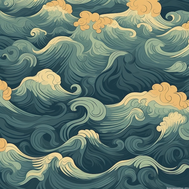 Premium AI Image | japanese waves illustration pattern