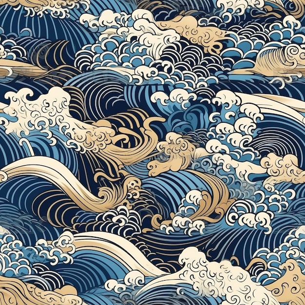 Premium AI Image | japanese waves illustration pattern