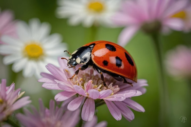 Foto ladybug su daisy