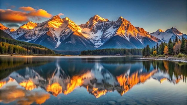 Foto maestosa catena montuosa all'alba picchi innevati 8k hd foto