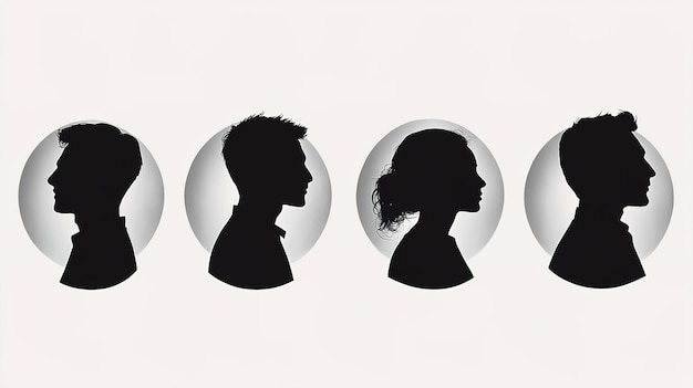 Foto ritratti maschili e femminili silhouette avatar o profili per persone anonime sconosciute uomo donna persone illustrazione vettoriale in bianco e nero