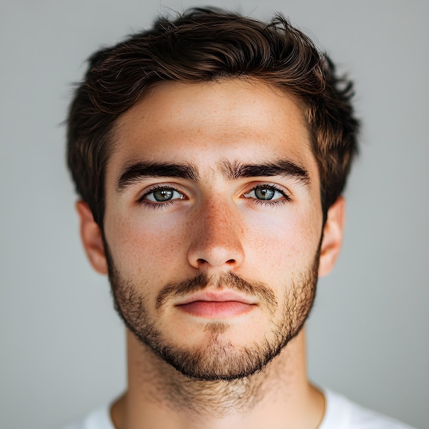 Foto un uomo con la barba e una camicia bianca che dice 