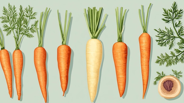 Foto infografica minimalista che mostra i benefici nutrizionali della carota daucus carota verdura popolare