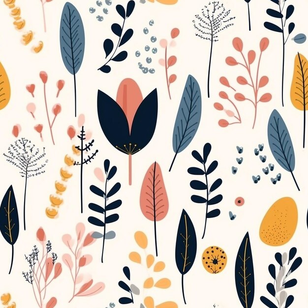 Premium AI Image | Morden seamless pattern colorful floral and leaves ...