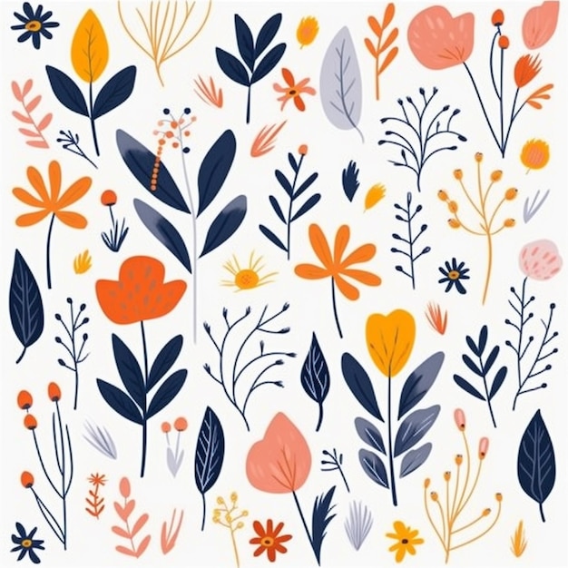 Premium AI Image | Morden seamless pattern colorful floral and leaves ...