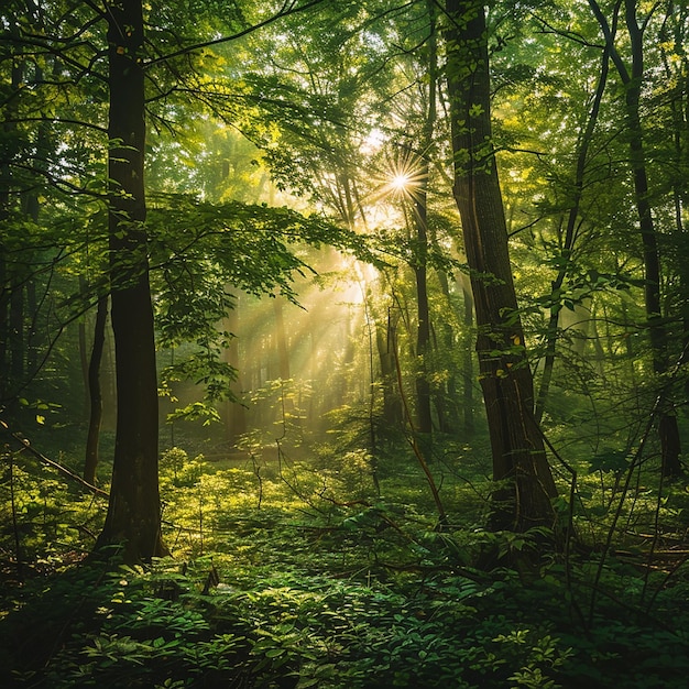 Foto l'atmosfera mattutina nella foresta fotografia della natura