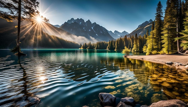 Foto lago di montagna con acque ondulate