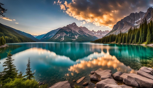 Foto lago di montagna con acque serene