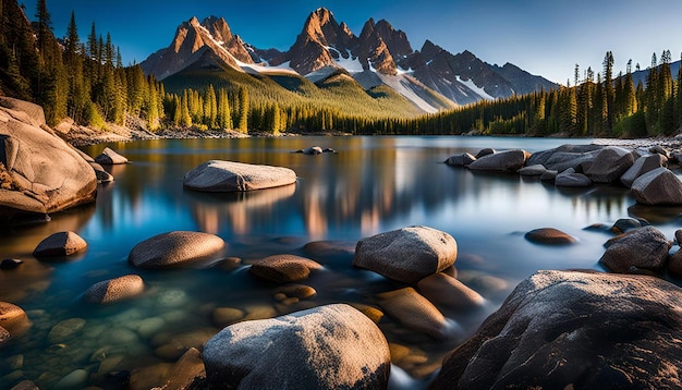 Foto acqua di montagna e costa rocciosa