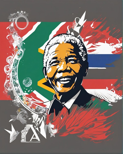 Premium AI Image | Nelson Mandela with South Africa flag art illustration