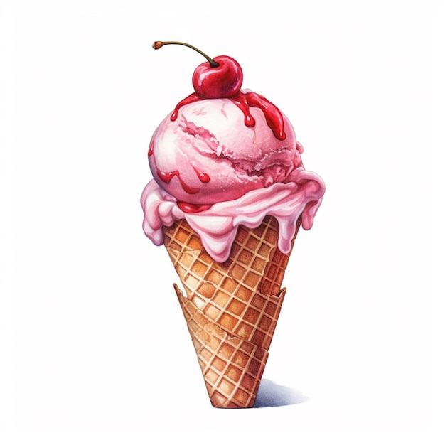 Premium Photo | Painting of a cherry ice cream cone with a cherry on ...