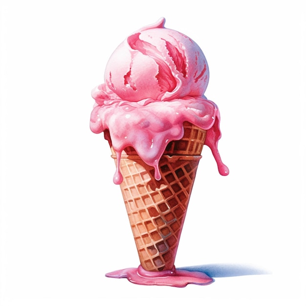 Premium AI Image | Painting of a pink ice cream cone with a pink liquid ...