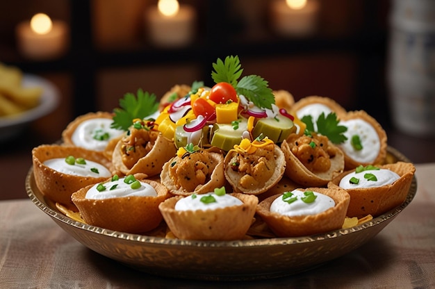 Foto mostra culinaria artistica di papdi chaat