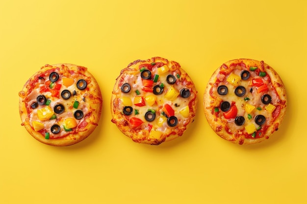 Foto foto di una deliziosa mini pizza su uno sfondo colorato isolato