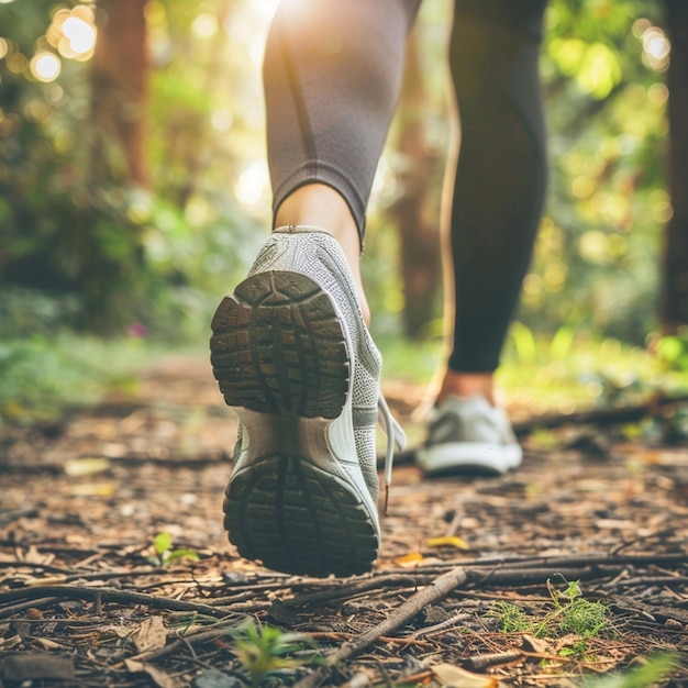 Foto fotografia di una donna che indossa una scarpa da corsa per camminare e correre