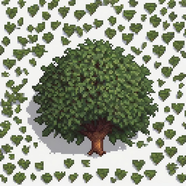 Foto albero di pixel art con cuori verdi perfetto per decorazioni a tema retro