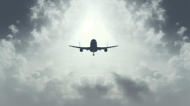 Foto un aereo sta volando attraverso le nuvole nel cielo.