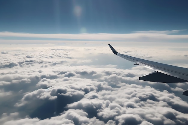 Foto un'ala dell'aereo è visibile sopra le nuvole.