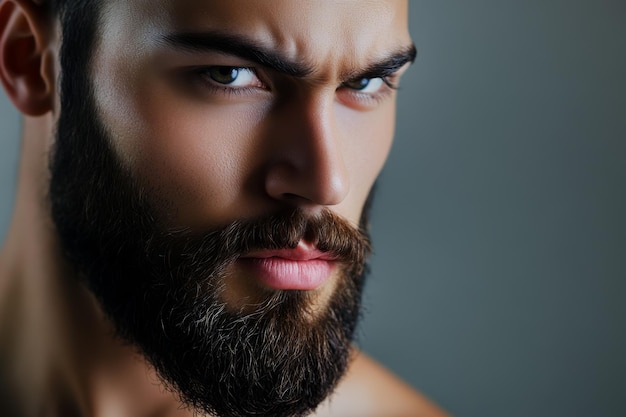 Foto ritratto di un uomo bello con la pelle perfetta e la barba ben curata