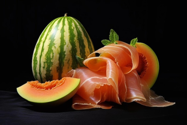 Foto prosciutto e melone delicatezza prosciutto e melone fotografia gastronomica