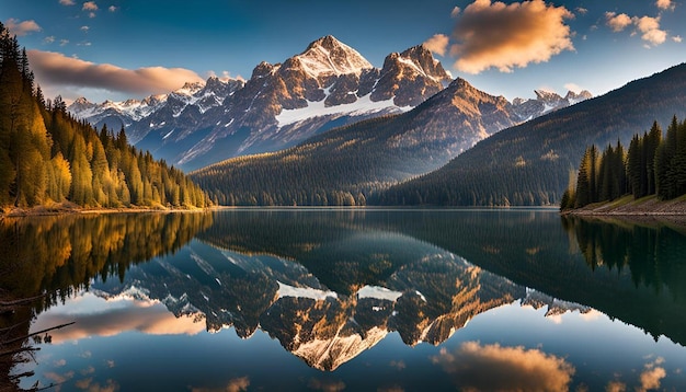 Foto il riflesso della montagna nel lago contro il cielo