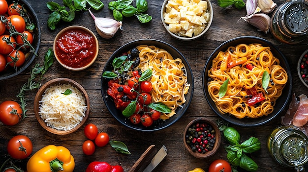 Foto la cucina regionale italiana con il mercato stagionale produce colori vivaci