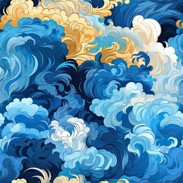 Premium Photo | Seamless pattern of blue and yellow waves in the sky tiled