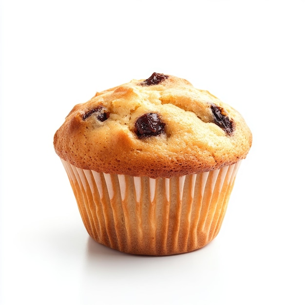 Foto un singolo muffin al cioccolato su uno sfondo bianco