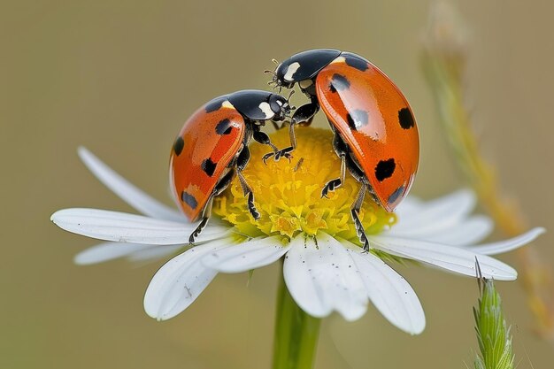 Foto sfondio estivo con coccinelle sul fiore di camomilla