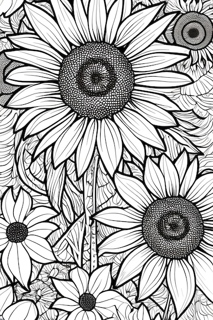 Sunflower coloring page for kids and adults