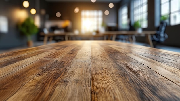 Foto la luce del sole scorre attraverso grandi finestre che illuminano un tavolo di legno in un accogliente ufficio contemporaneo