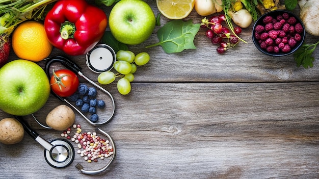 Foto un tavolo con varie frutta e verdura, compresi pomodori, fragole e altre verdure