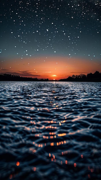 Foto c'è una vista del tramonto sul generatore d'acqua ai