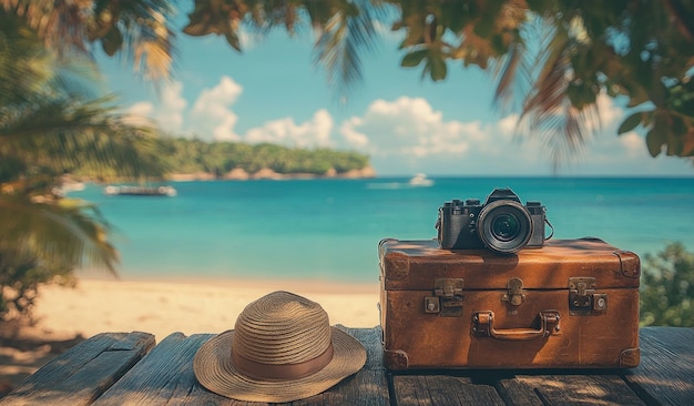 Foto le cose essenziali per una vacanza in spiaggia tropicale