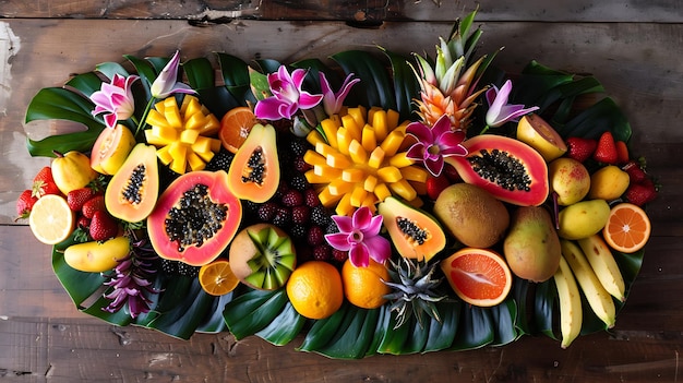 Foto frutta tropicale con lussureggiante vegetazione