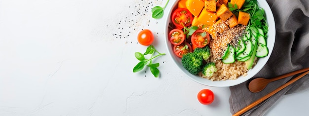 Foto ciotola vegetariana con diverse verdure focalizzazione selettiva cibo