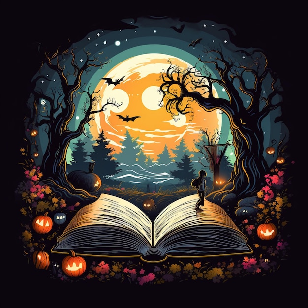 Vibrant and Captivating Vector Illustration of Hocus Pocus Spellbook at a HalloweenThemed Party