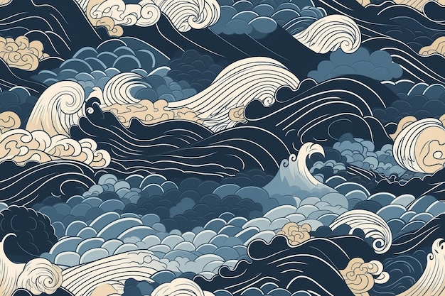 Premium Photo | A vintage style japanese crashing wave background ...