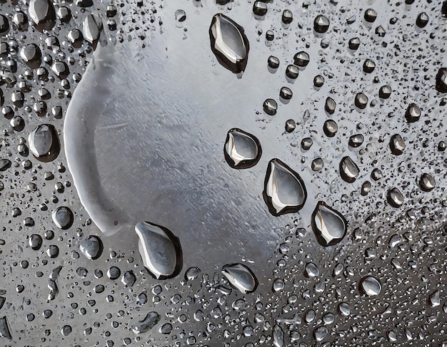 Foto gocce d'acqua su una superficie metallica come sfondo macro shot