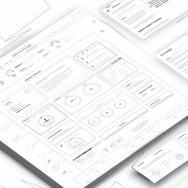 Foto un wireframe di una pagina web con un chiaro layout gerarchico