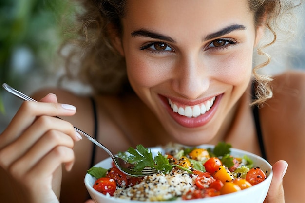 Foto una donna sta mangiando con la bocca aperta