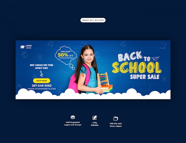 PSD back to school with discount offer facebook cover template