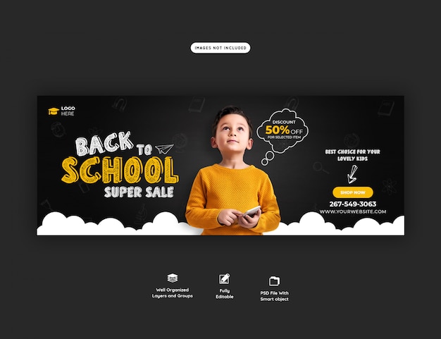 PSD back to school with discount offer facebook cover template