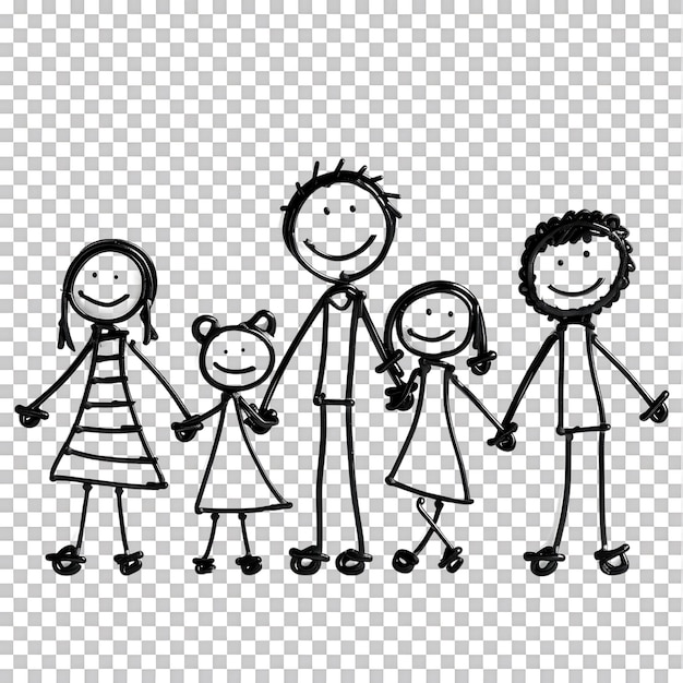 PSD stick figure family holding hands against transparent background generated by ai