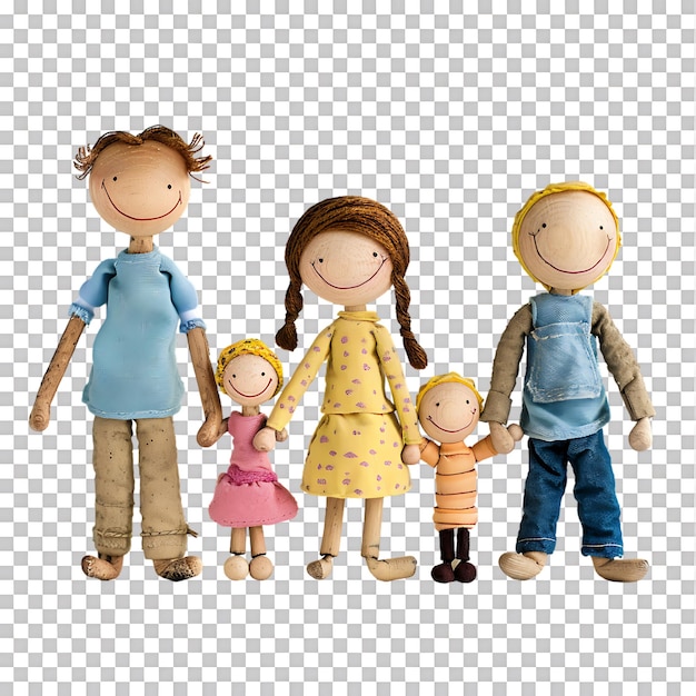 PSD stick figure family holding hands against transparent background generated by ai