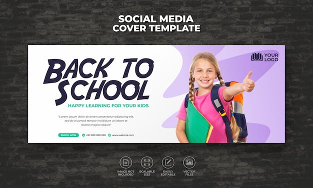 Vector back to school admission social media web banner flyer for facebook cover timeline design template