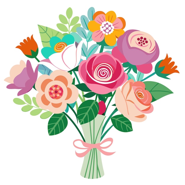 Vector beautiful bouquet of flowers clipart cartoon style vector illustration