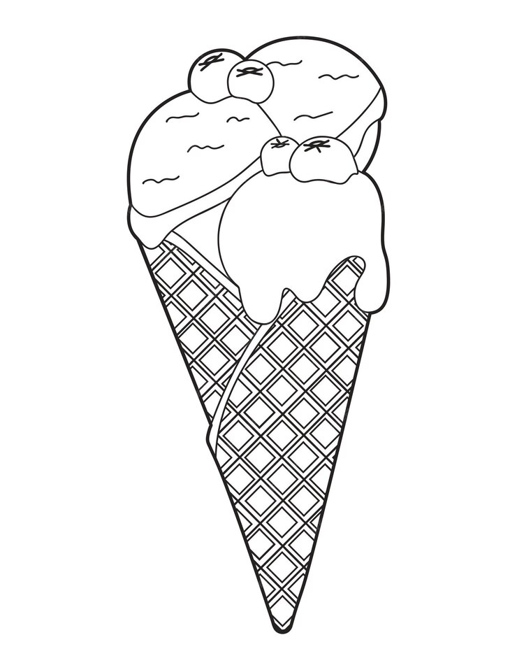 Premium Vector | Berry ice cream in a wafer cone coloring page