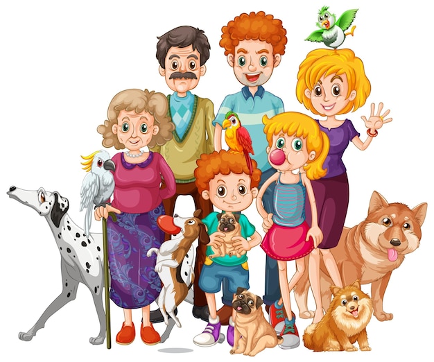 Vector big family members with many dogs