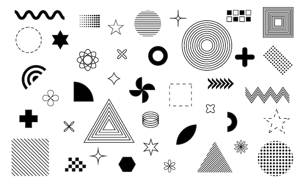 Vector big set of memphis style geometrical shapes and elements on white background flat vector art